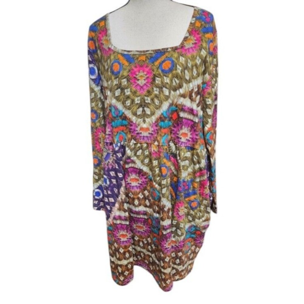 Ulla Popken Boho Square Neck Dress NEW Size 20/22 Side Pockets